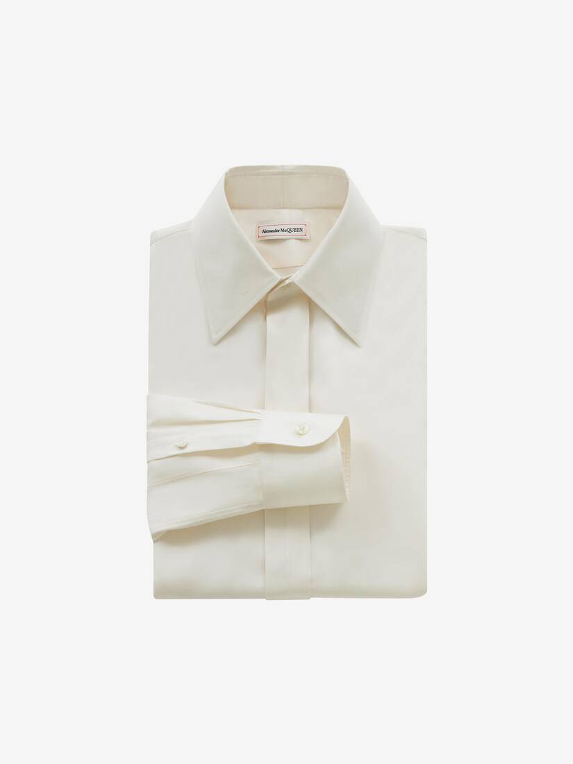 Camisas Alexander McQueen Pointy Collar Silk Poplin Hombre - Blancos - Mexico 890-GVYNEZ